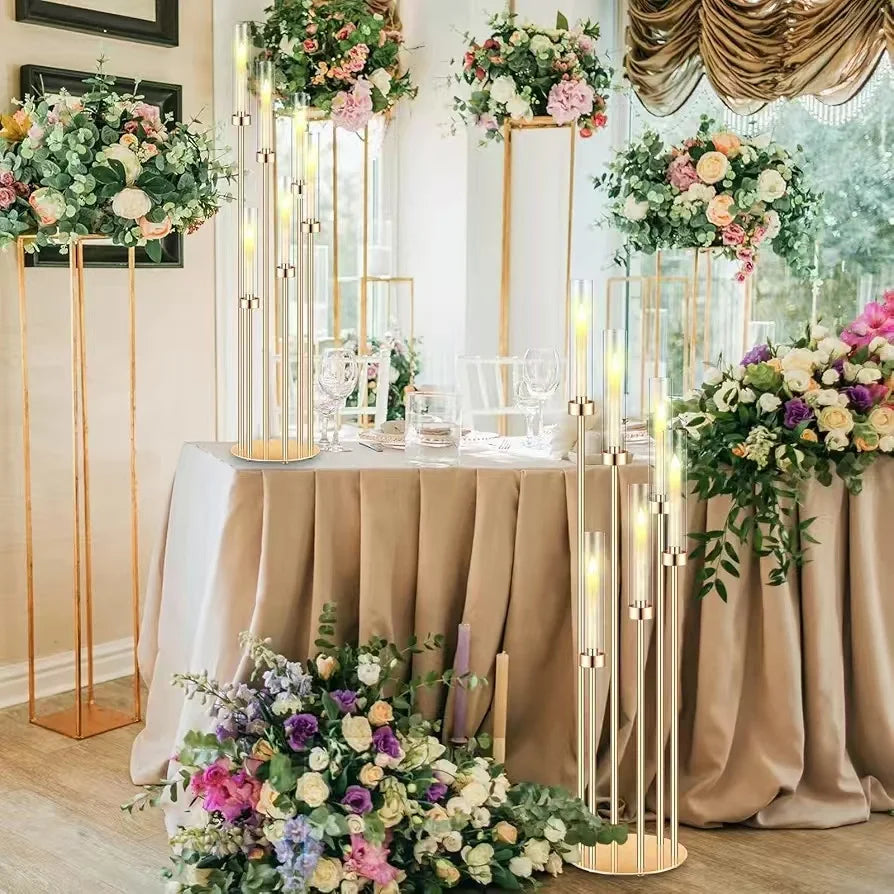 Metal Floor Candlestick Holders With LED Candles For Event Decor