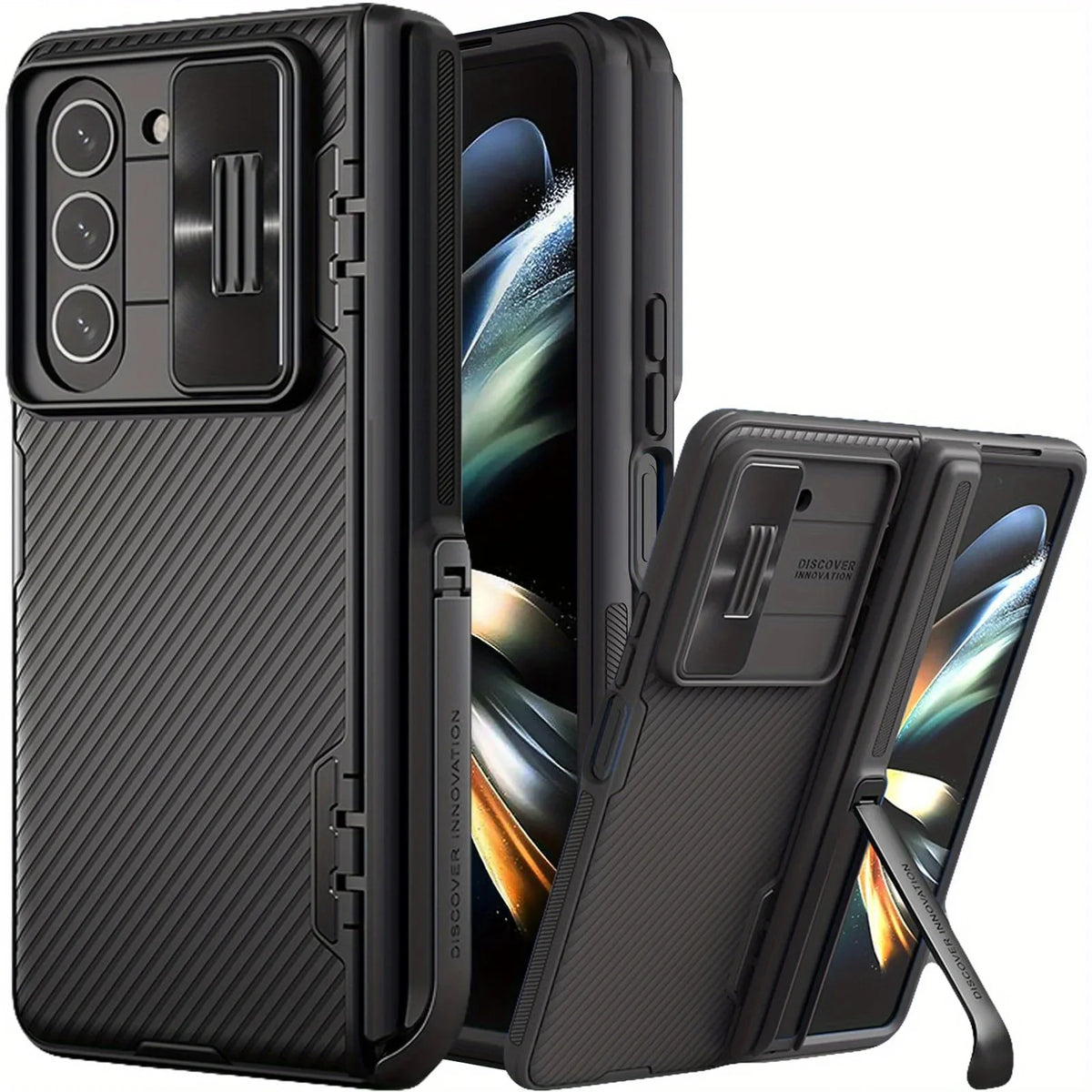 for Samsung Galaxy Z Fold 5 Case with Kickstand, Built-in Slide Camera Cover & Hinge Protection, Shockproof Non-Slip Stand Case