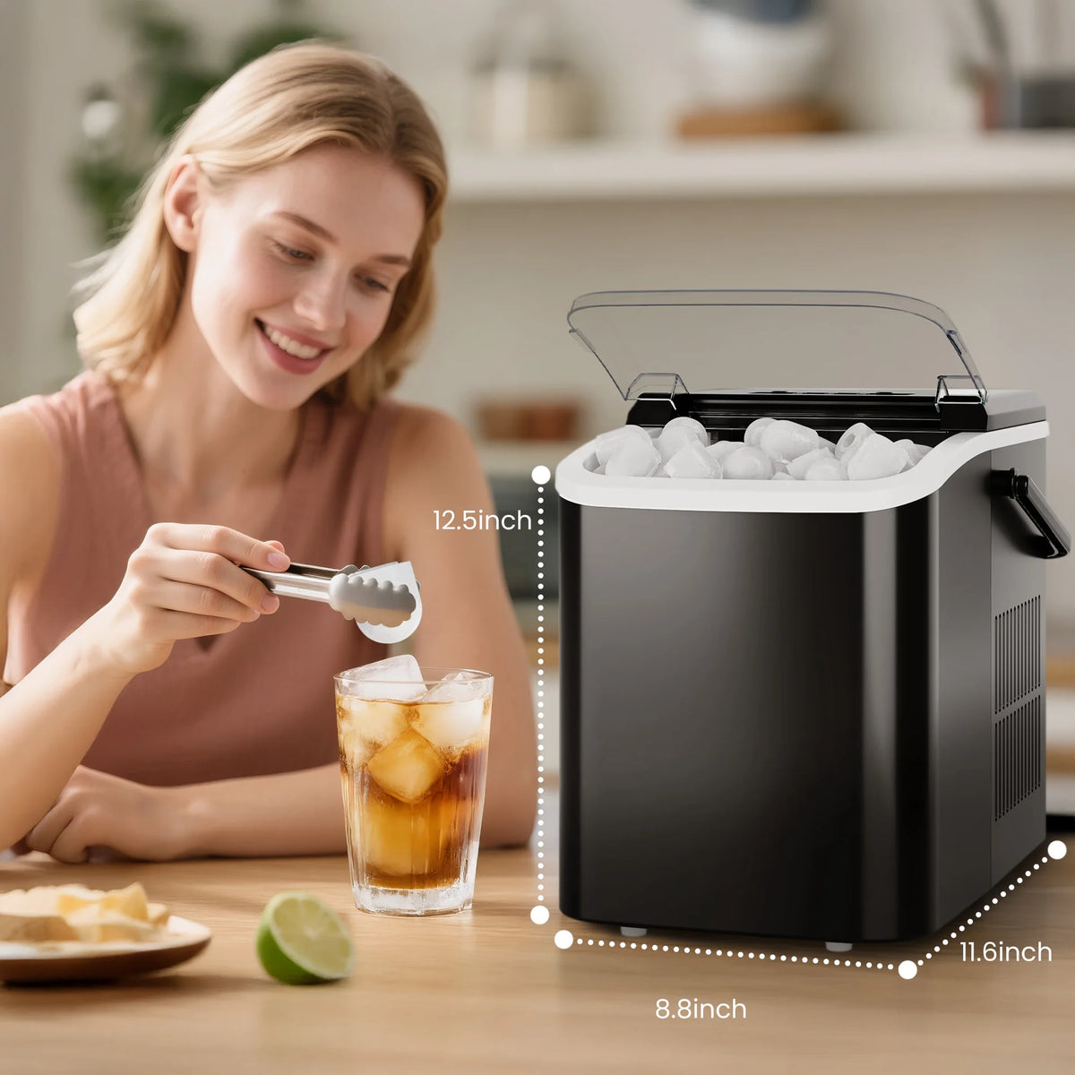 JHK Portable Countertop Ice Maker With Self Cleaning Function