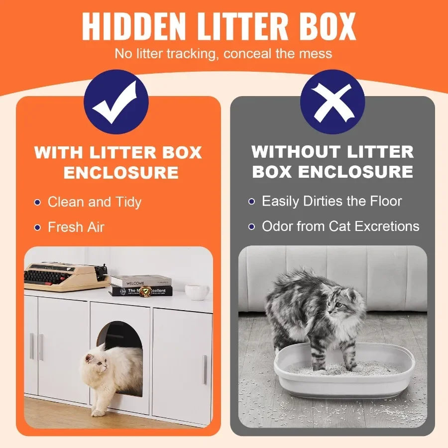 VEVOR Cat Litter Box Enclosure Wooden Litter Box Furniture Hidden White