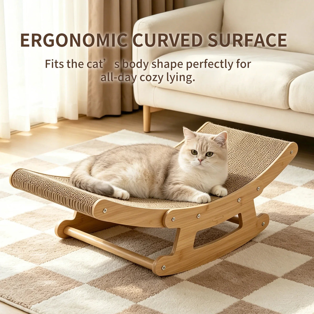 2-in-1 Cat Rocking Chair Scratcher, Dual Purpose Lounge Chair for Claw Sharpening & Resting, S Size Indoor Cat Furniture