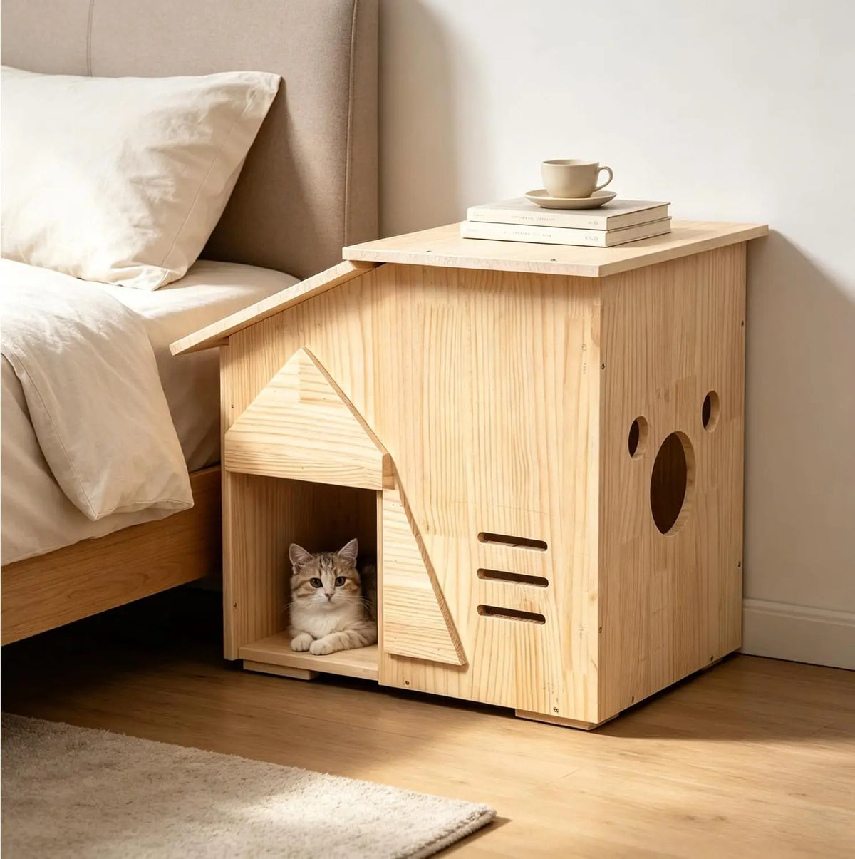 Small Indoor Dog House - Handcrafted Wooden Pet Shelter for Puppy, Natural Solid Wood Cozy Habitat, Easy Assembly Home Decor