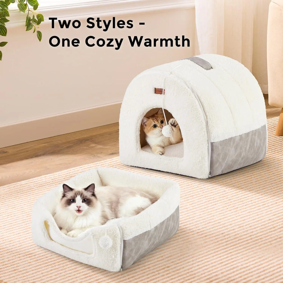 ZOMISIA 2in1 Cat Bed Cave for Indoor Cats Enclosed Bed with Washable Pillow