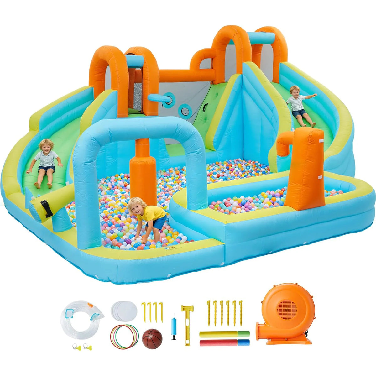 HiMISS 10-in-1 Inflatable Bounce House With Water Slide For Kids