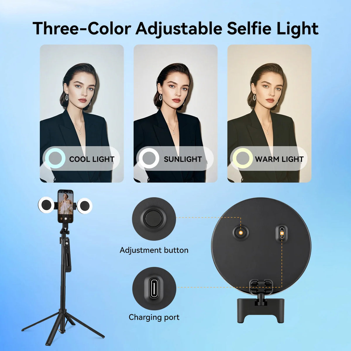 2025 New AI Selfie Stick Tripod, 360° Face Tracking. Multi-func Phone Mount W/ Remote & Fill Light, Adjustable Height, Sturdy Base. Compatible W/ IPhone & Android, For YouTube Recording & Travel Photography. Sleek Metal Fini