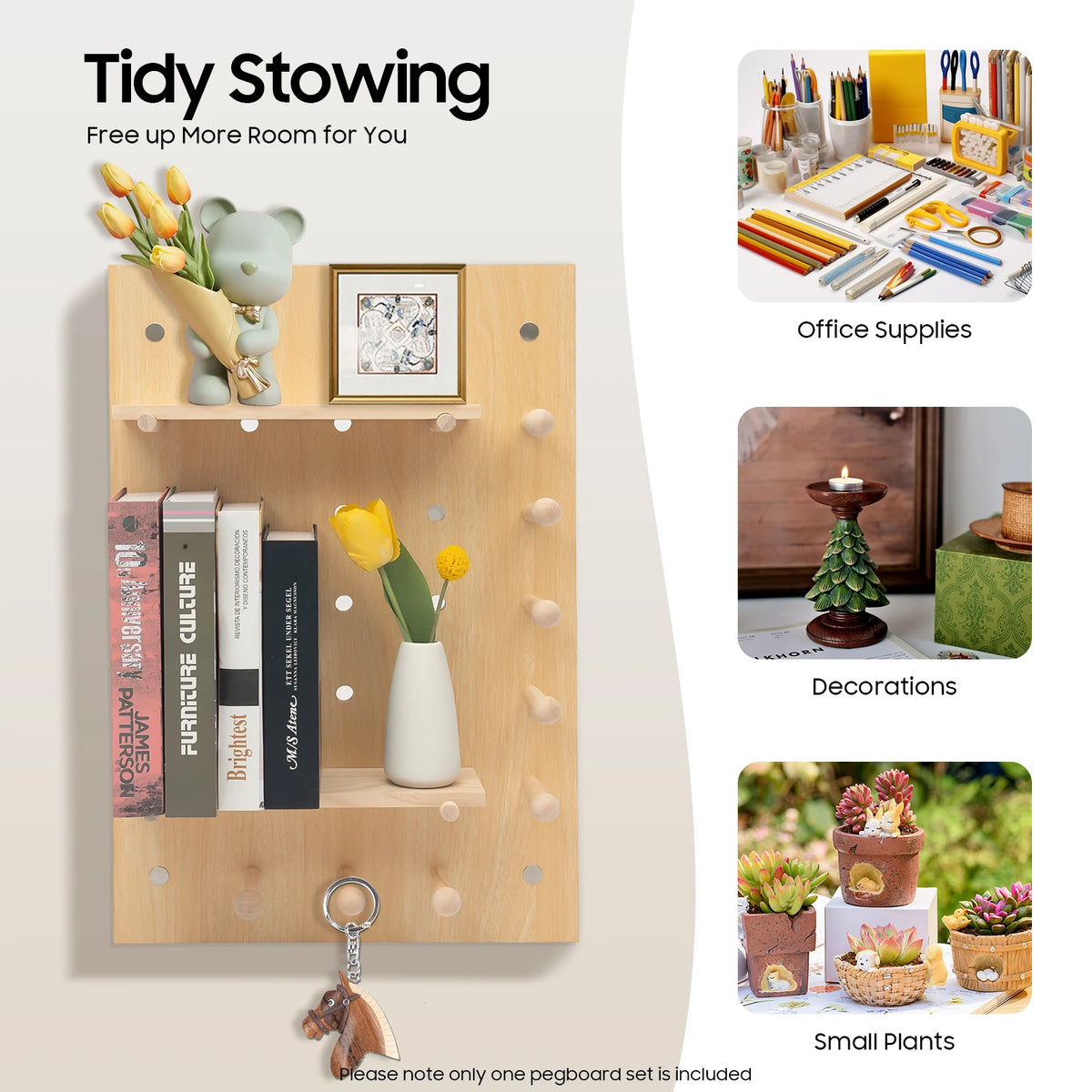 60*40cm Wooden Pegboard Set, Modular Display Pegboard Panel Kits, DIY Wood Nail Board For Home, Office, Garages