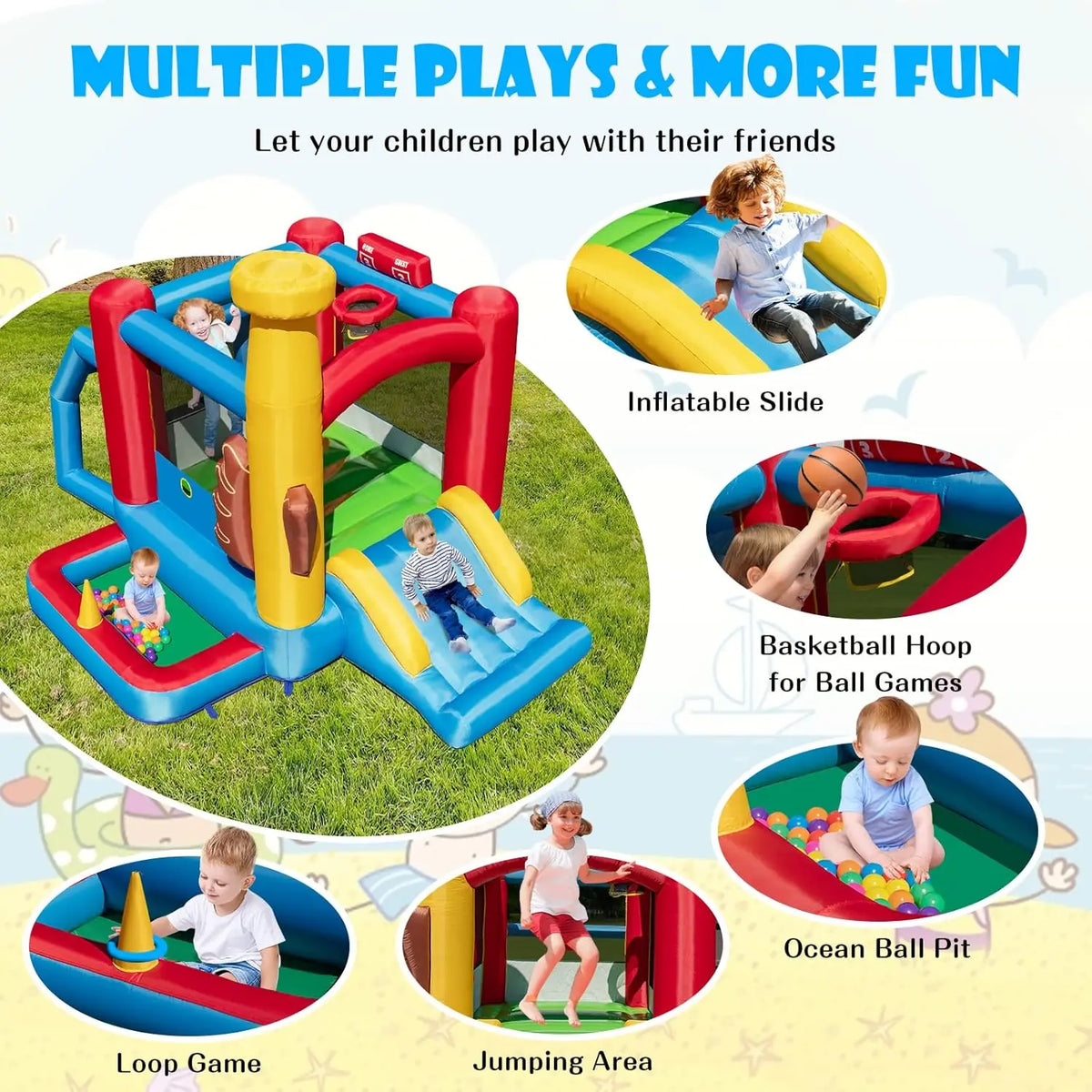Inflatable Bounce House With Slide And Blower For Kids