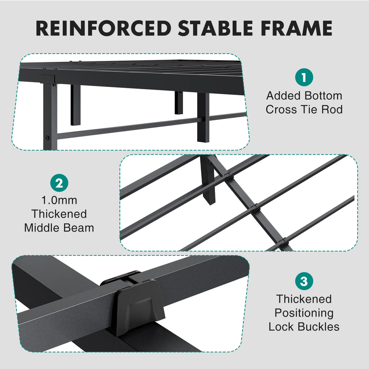 MCQ 14 Inch Metal Platform Bed Frame All Size Platform with Storage Sturdy Steel Slat Support Bedroom Bed Heavy Capacity For Home