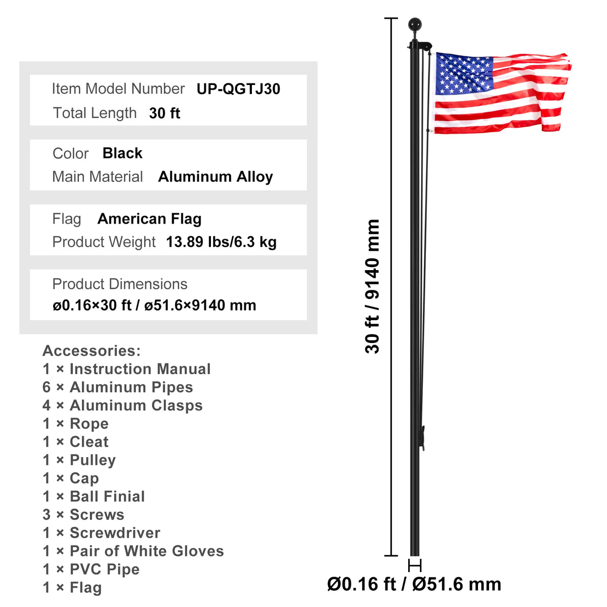VEVOR Aluminum Flagpole Kit With American Flag For Yard