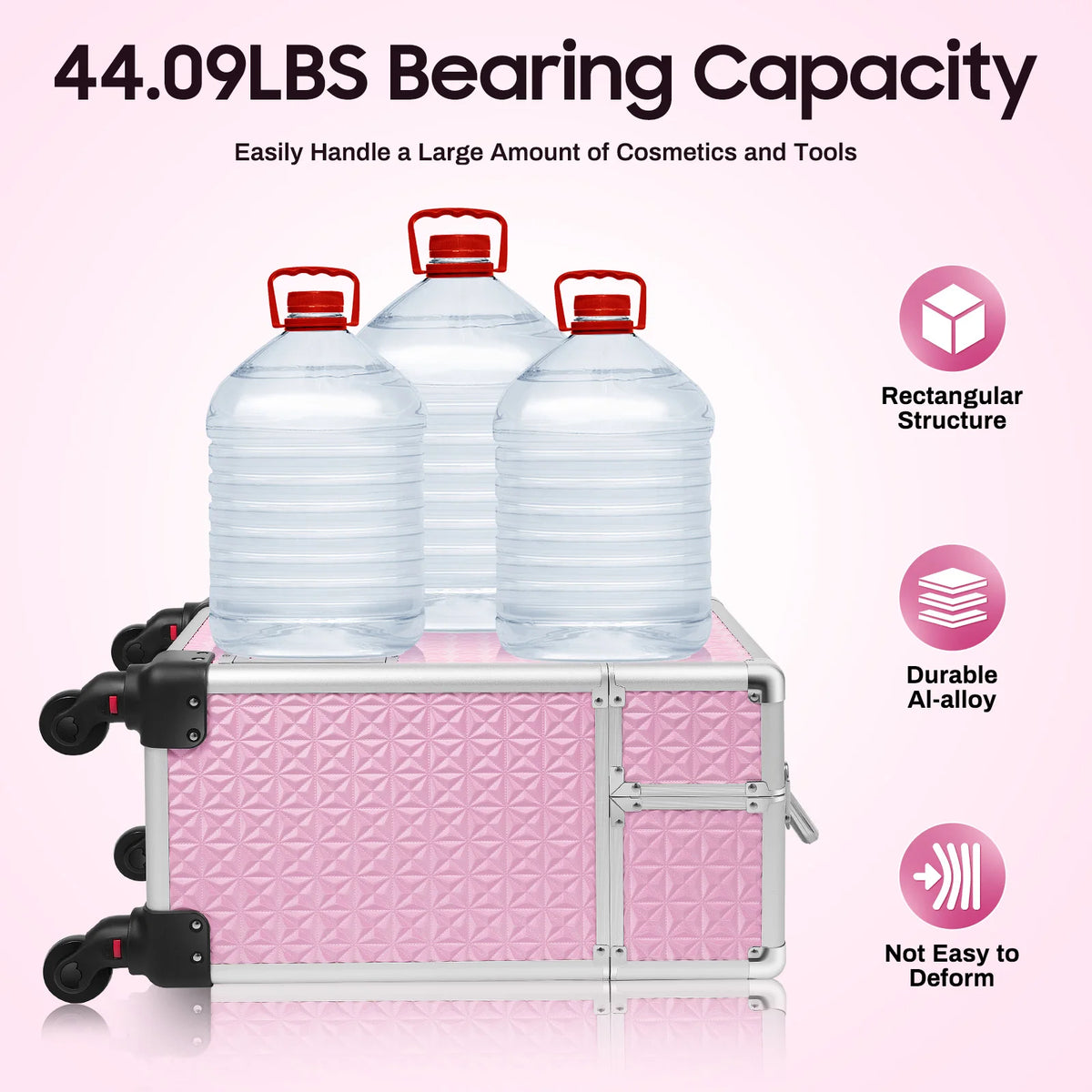 Makeup Trolley Pink Makeup Train Case With 7 Compartments Drawer Durable Aluminum Frame ABS Large Cosmetic Storage Box