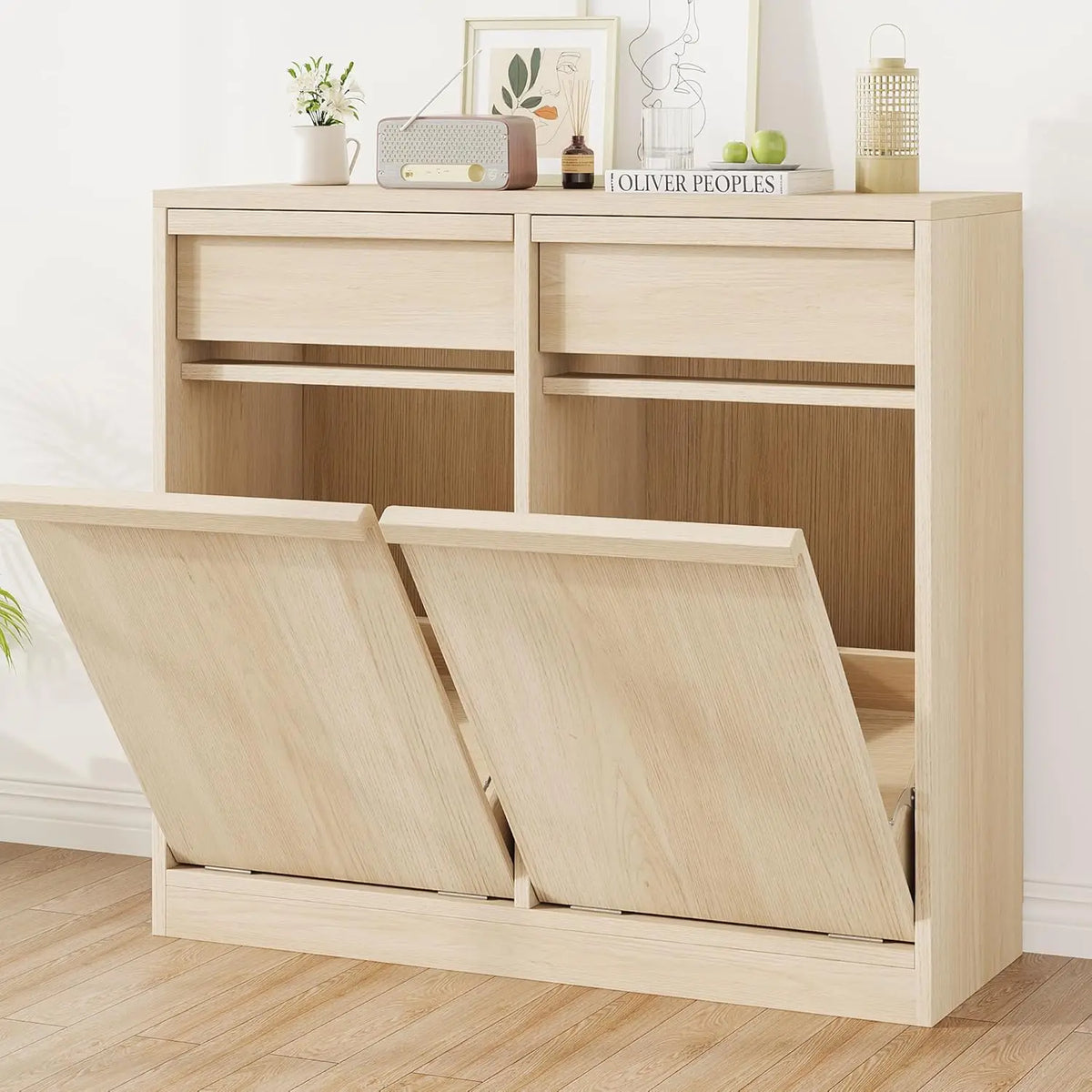 HiMISS Double Tilt Out Trash Cabinet With Hidden Storage