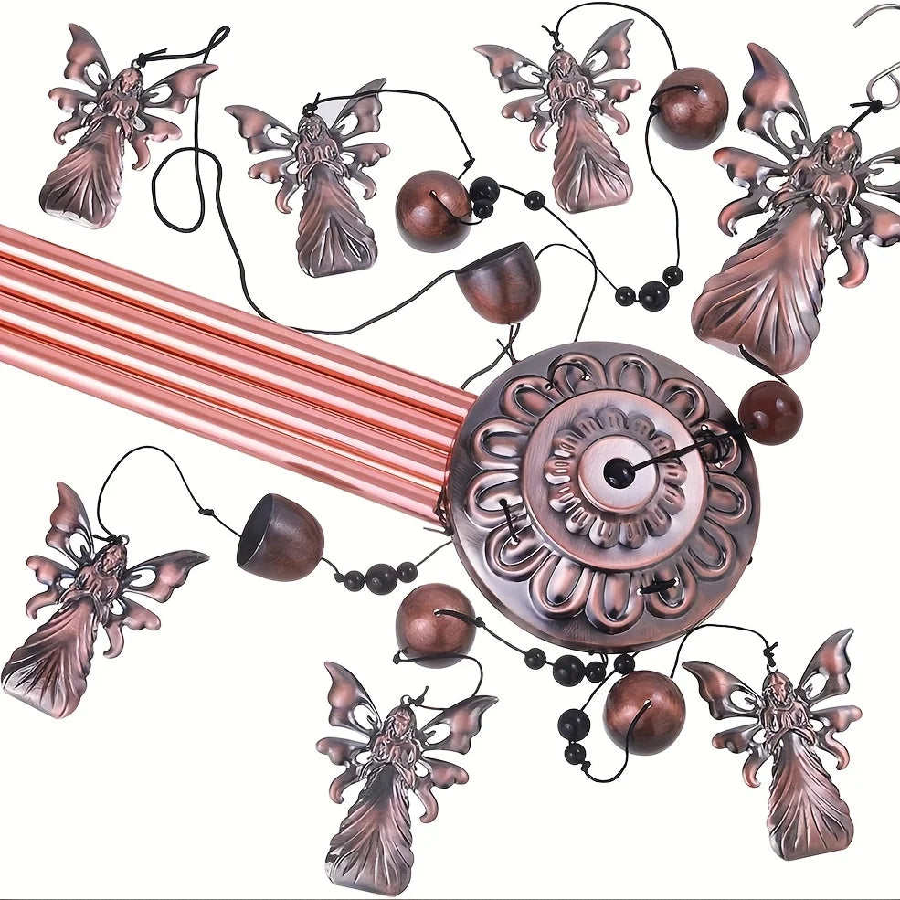 36" Garden Angel Wind Chimes Outdoor Indoor Decor -with 4 Aluminum Tubes 6 Bells 7 Angels Mobile Romantic Wind Catcher Angel Windchimes For Home, Xmas Mom Gifts, Balcony, Festival, Garden Decoration