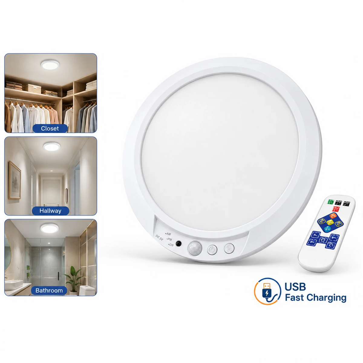 8/4Pack Motion Sensor Ceiling Light with Remote Rechargeable 10000mAh Battery Magnetic Wireless for Closet Shower Stairs Shed Hallway Porch Patio 3000K 4000K 6000K