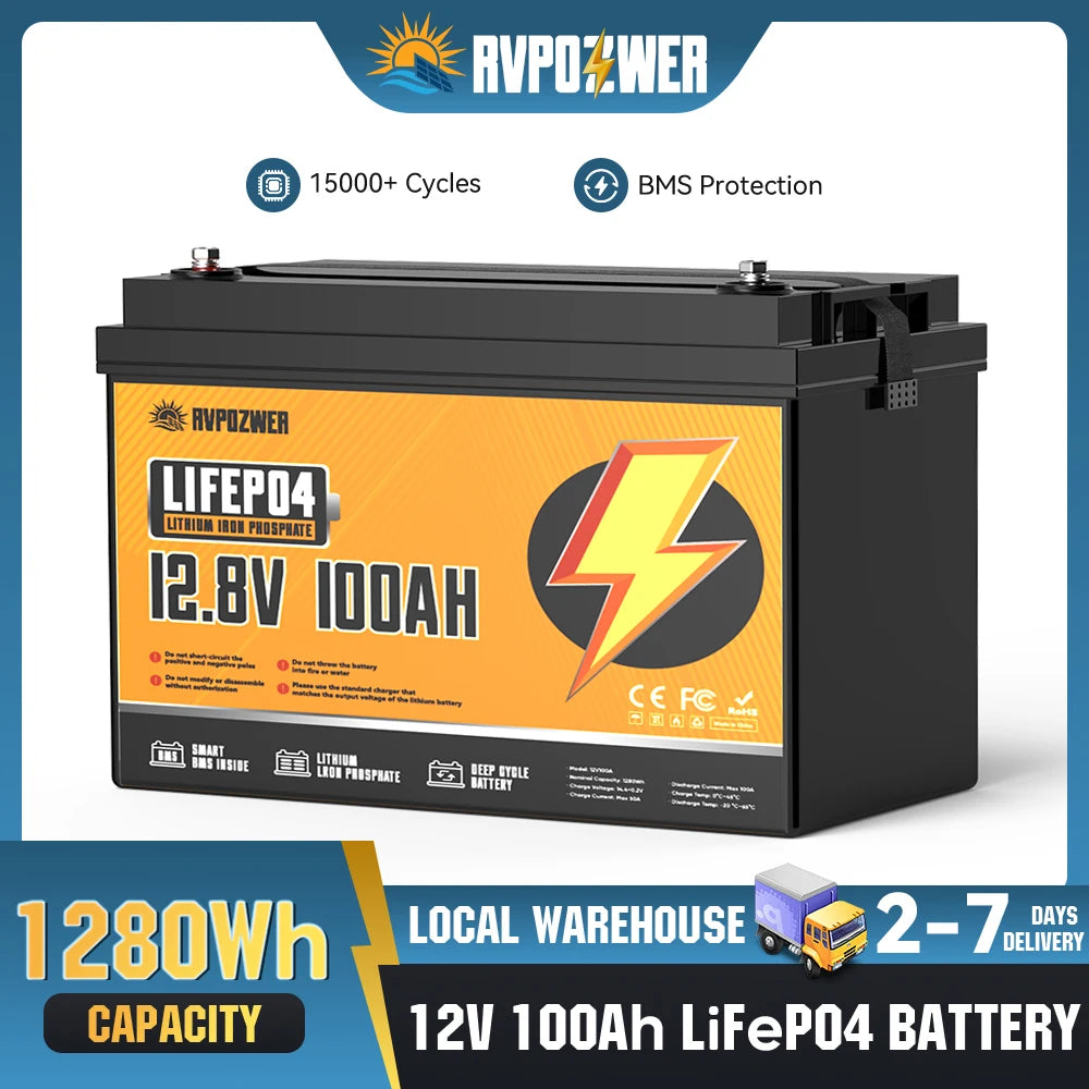 RVPOZWER LiFePO4 Lithium Battery for RV Marine and Solar Power