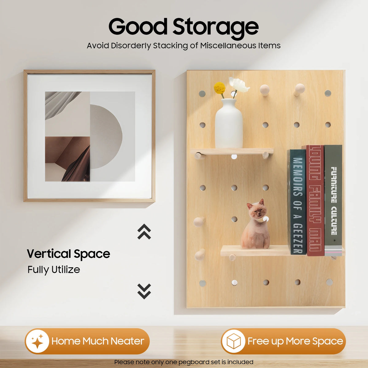 60*40cm Wooden Pegboard Set, Modular Display Pegboard Panel Kits, DIY Wood Nail Board For Home, Office, Garages
