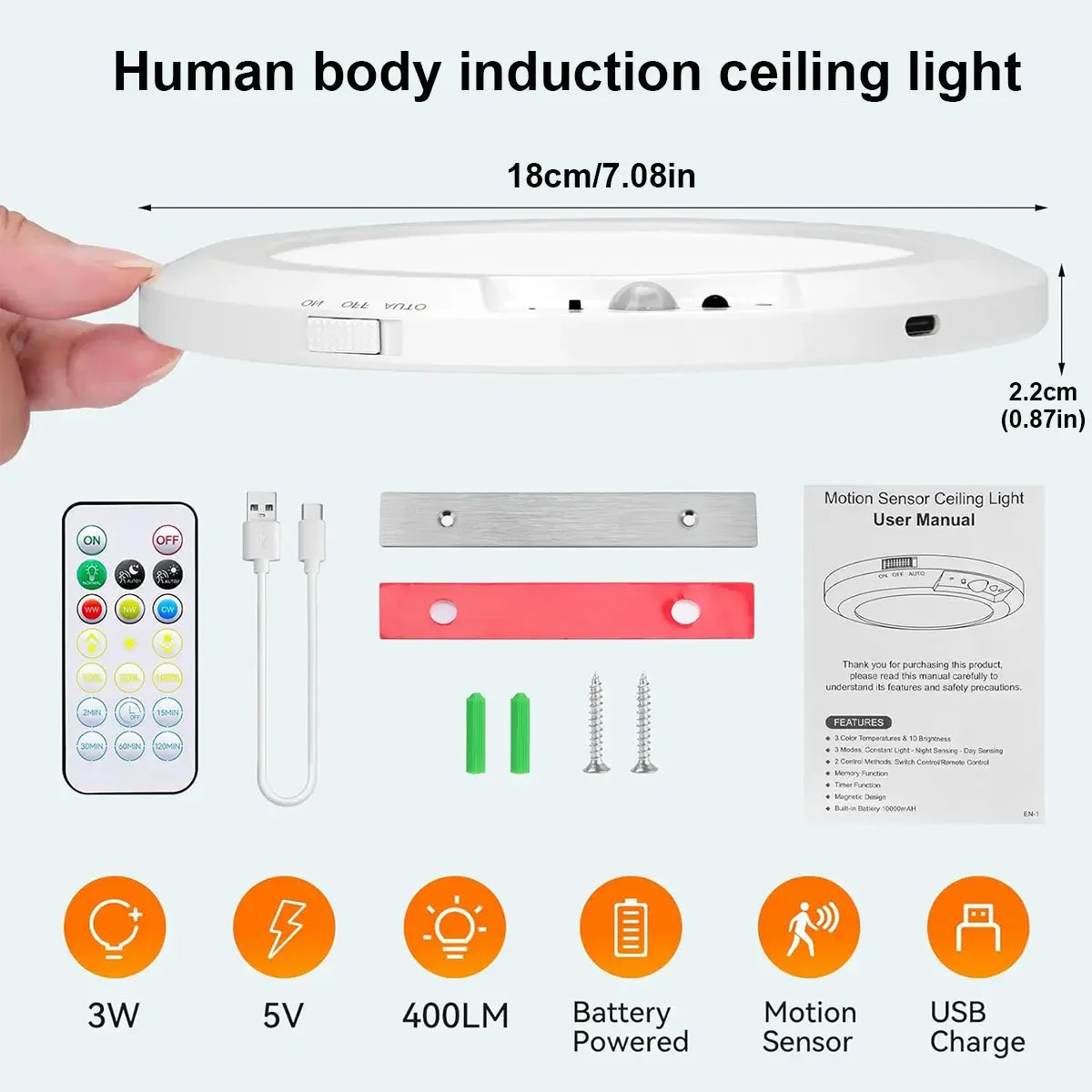 8/4Pack Motion Sensor Ceiling Light with Remote Rechargeable 10000mAh Battery Magnetic Wireless for Closet Shower Stairs Shed Hallway Porch Patio 3000K 4000K 6000K