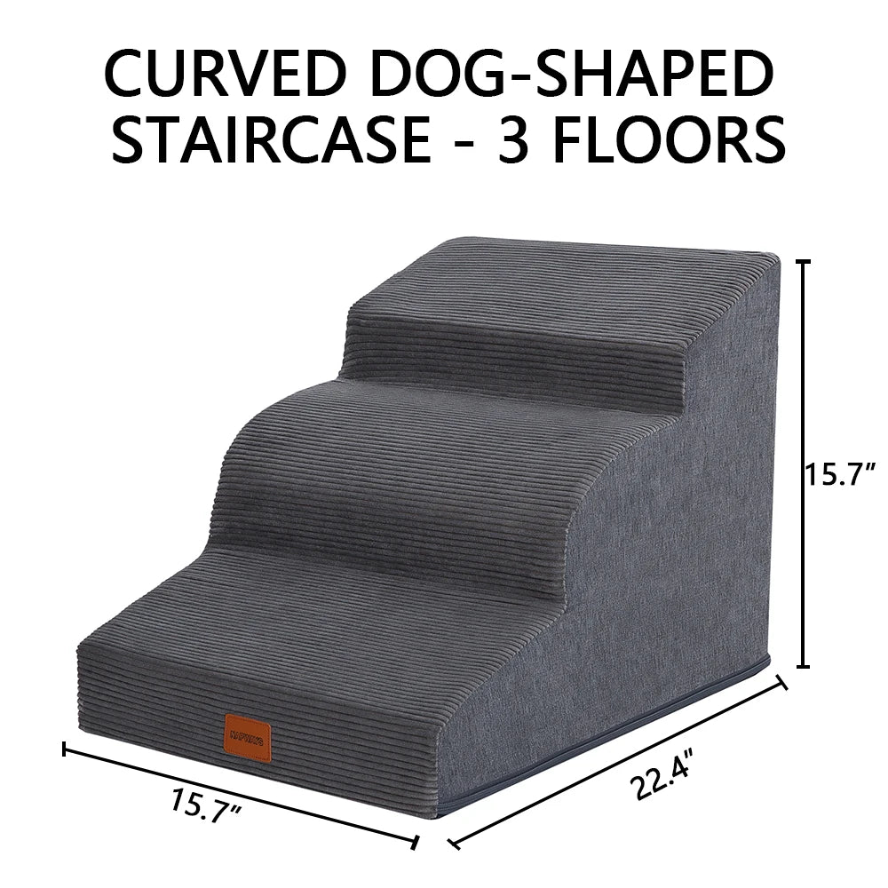 Dog Stairs for Small Dogs Cats, 3/4/5 Steps High Density Foam Pet Steps Ramp, Non-Slip Bottom Removable Washable Cover Pet Stair for Bed Sofa Couch Car, Support Up to 50Lbs for Senior Injured Short Leg Pets