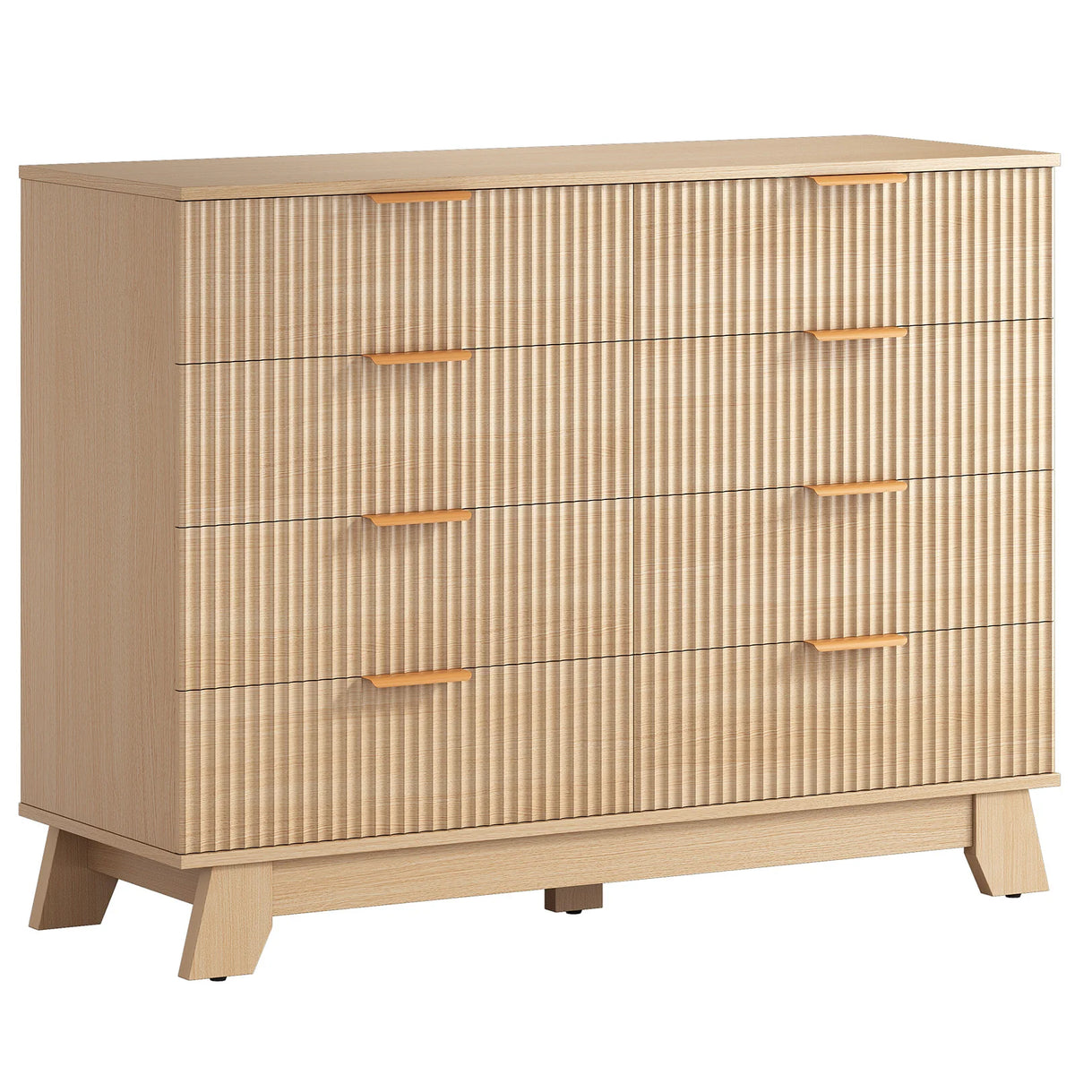 MCQ Grooved Wooden 8 Drawers Storage Cabinet 39.4" Wide Chest Beside Nightstand Dresser TV Stand Tables Various Storage Display Home Furniture