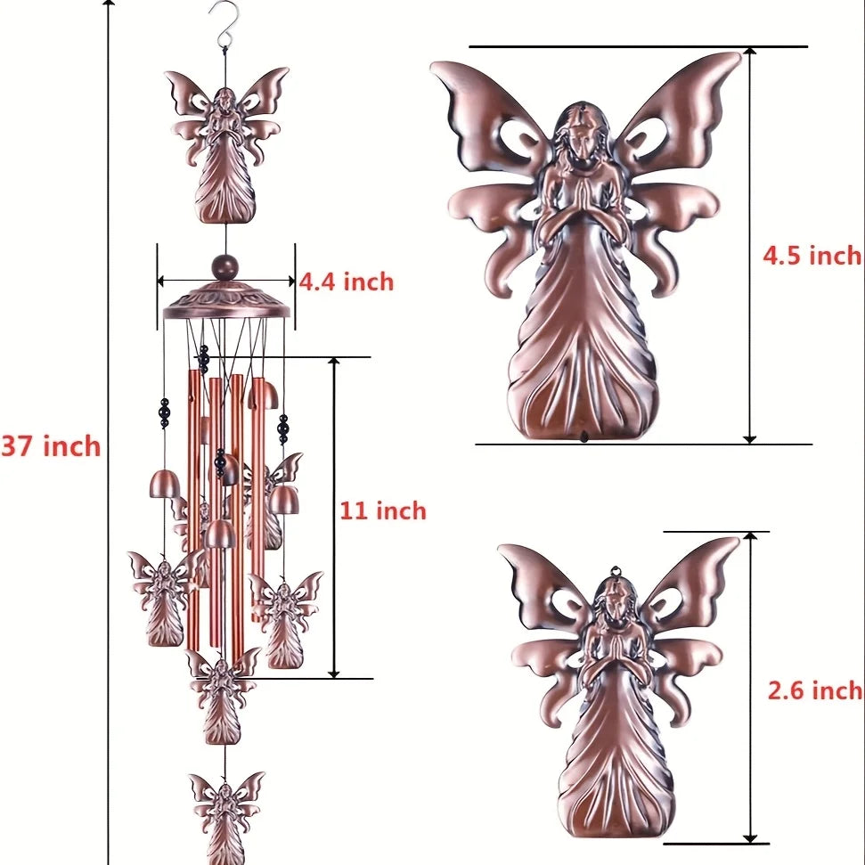 36" Garden Angel Wind Chimes Outdoor Indoor Decor -with 4 Aluminum Tubes 6 Bells 7 Angels Mobile Romantic Wind Catcher Angel Windchimes For Home, Xmas Mom Gifts, Balcony, Festival, Garden Decoration