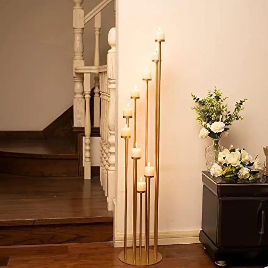 Nine Arm Pillar Candle Holder Candelabra For Wedding Table Decor