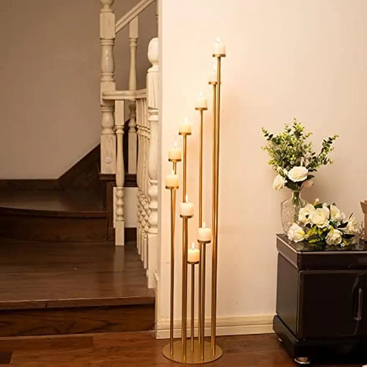 Nine Arm Pillar Candle Holder Candelabra For Wedding Table Decor