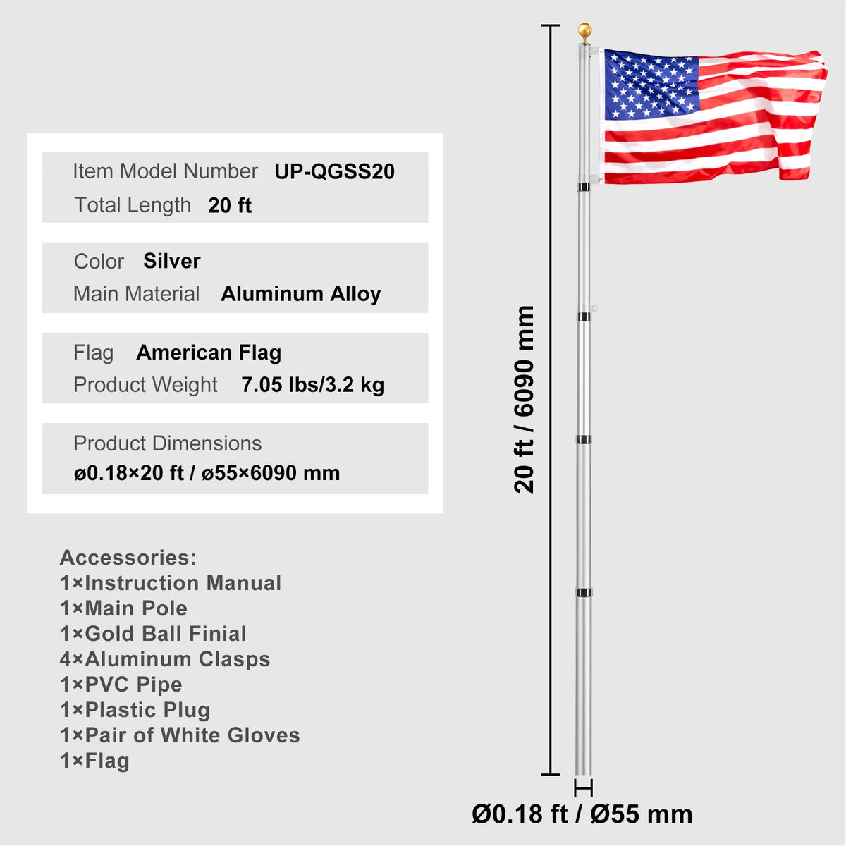 VEVOR Aluminum Flagpole Kit With American Flag For Yard