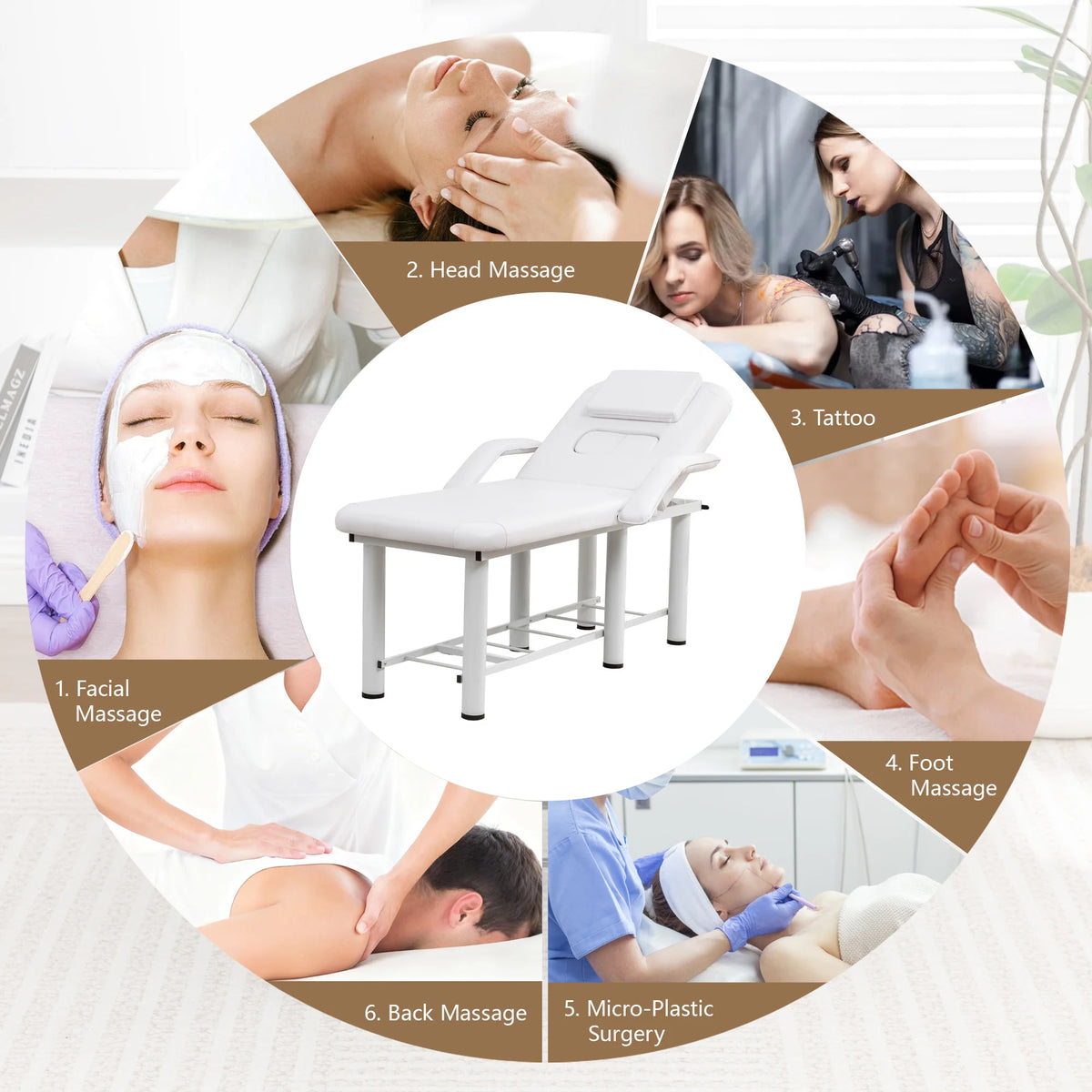 Professional Beauty Bed with Removable Headrest Breast Cushions Armrests and Storage Shelf for Massage Facial Tattoo Spa White