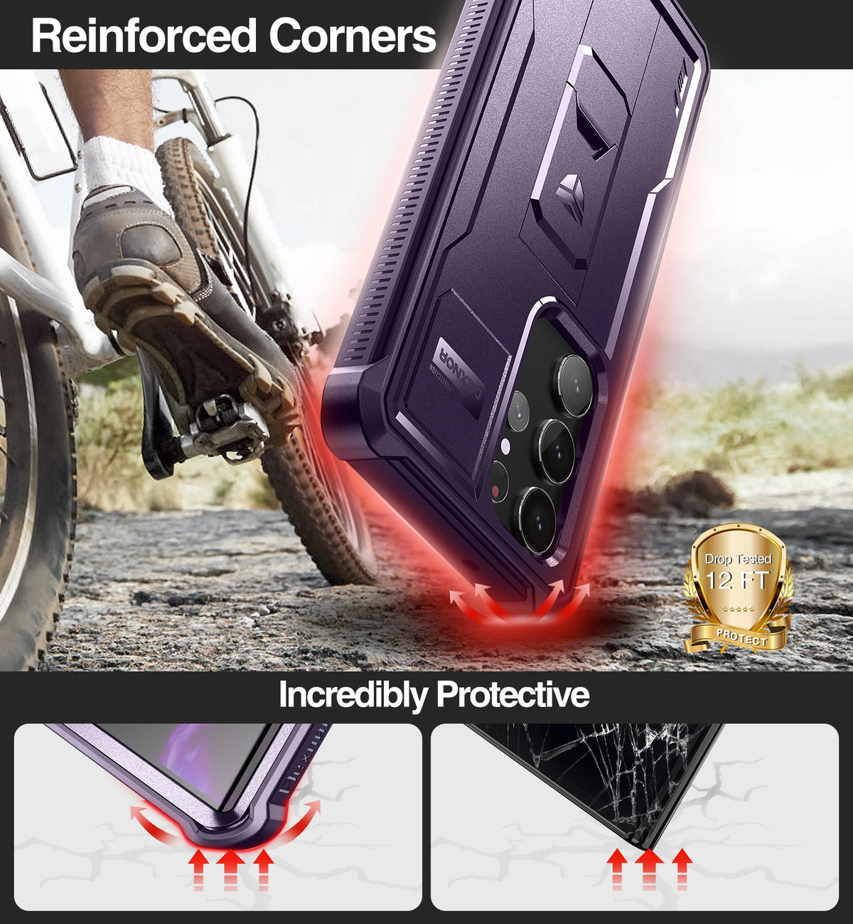 Dexnor for Samsung Galaxy S23 Ultra Case Full Body Heavy Duty Military Grade Protection Built-in Screen Protector and Kickstand