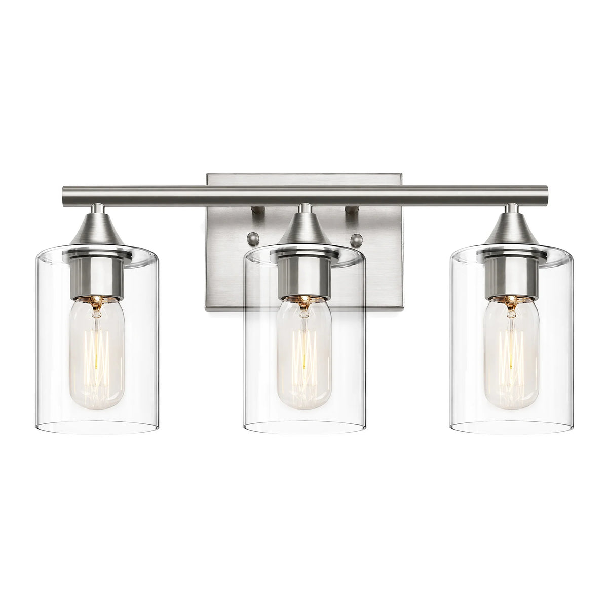 Three Light Brushed Nickel Bathroom Vanity Light With Clear Glass