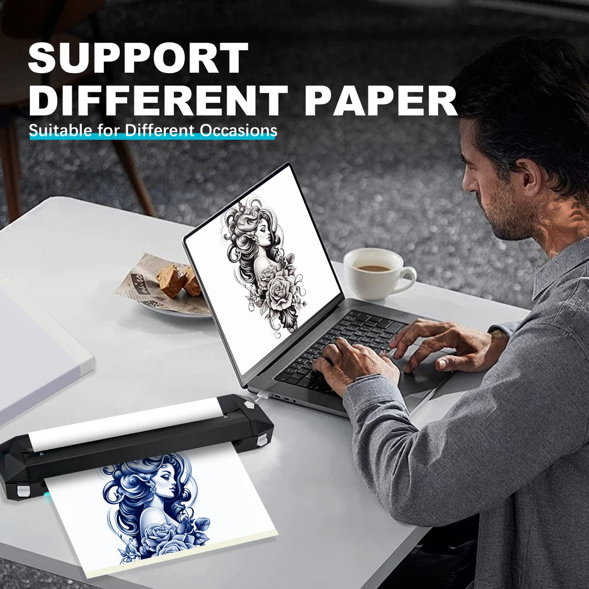 Portable KVM Tattoo Thermal Stencil Printer Bluetooth & USB Connection Support Phone Tablet PC Procreate Illustration Printing