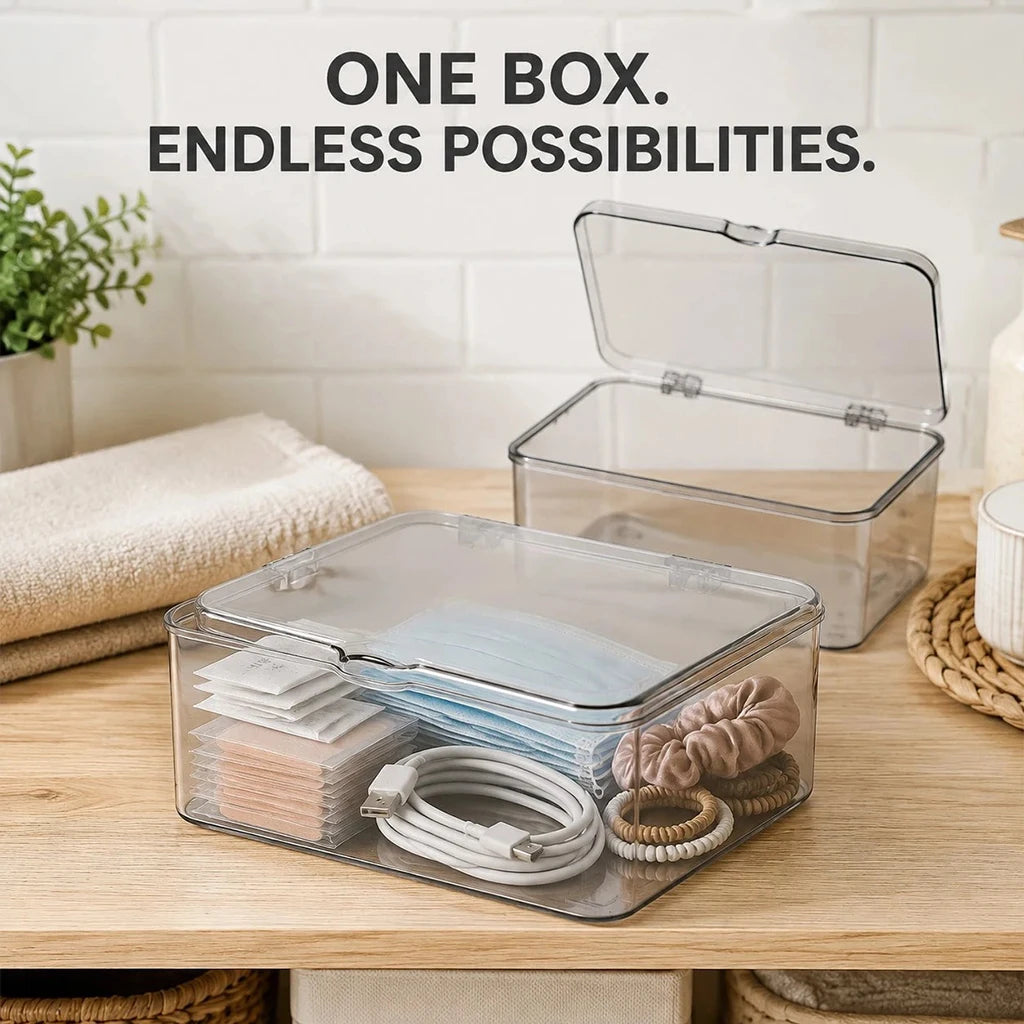 1 pc Transparent Plastic Storage Box with Lid Organizer for Medicine Cosmetics Makeup Jewelry Stationery Desktop Drawer Container Dustproof Clear Bin