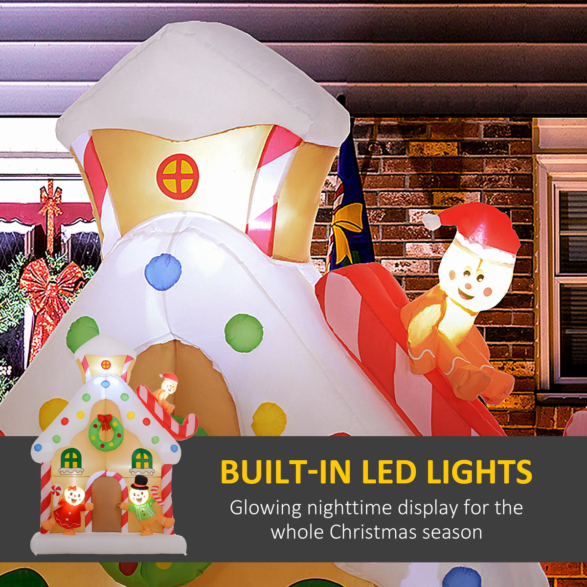 Outsunny 7FT Christmas Inflatable Gingerbread House, Giant Christmas Inflatables, Huge Blow Up Christmas Decorations with Built-in LED Lights for Indoor, Outdoor, Yard, Party