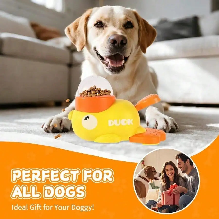 Interactive Duck Shaped Pet Feeding Toy, Durable Plastic Puzzle Feeding Toy, Orange Beak And Feet Design, Battery-Free, Suitable For Small To Large Pets Fun Food Dispensing Game, Sturdy Pet Toy, Pet Feeding Station, Fun Pet D