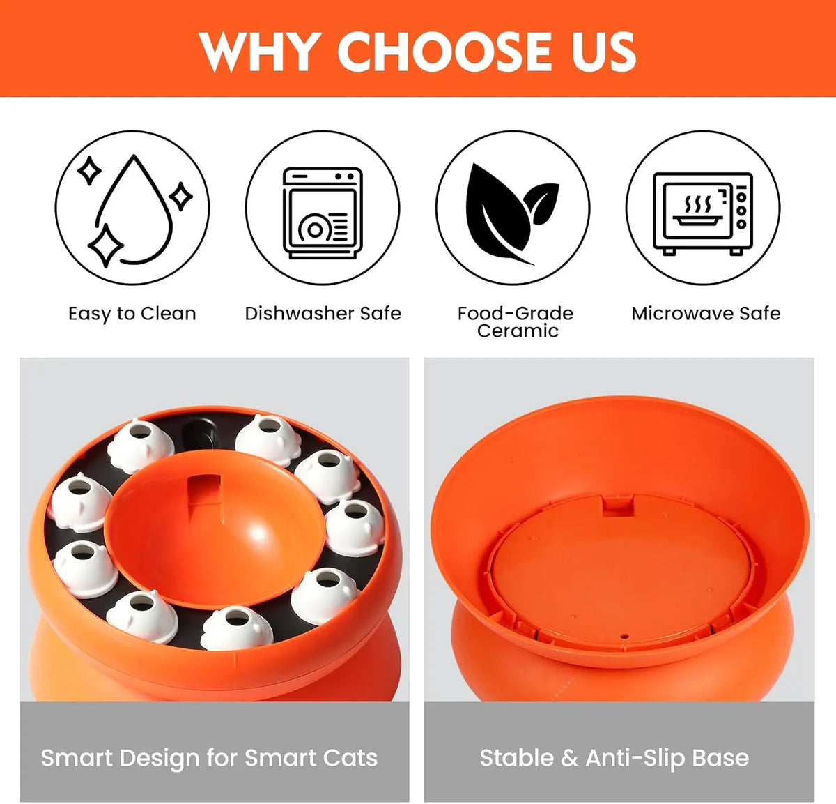 Cat Puzzle Feeder Toy, Interactive Foraging Treat Dispenser Slow Feeder Bowl for Indoor Cats Kittens, Mental Stimulation Boredom Relief Enrichment Feeding Toy, Orange