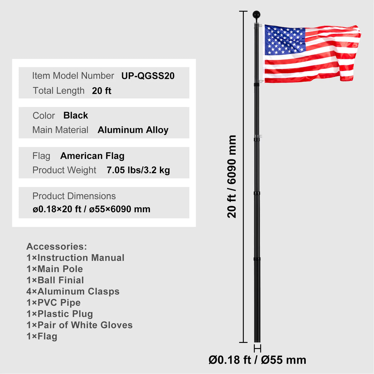 VEVOR Aluminum Flagpole Kit With American Flag For Yard