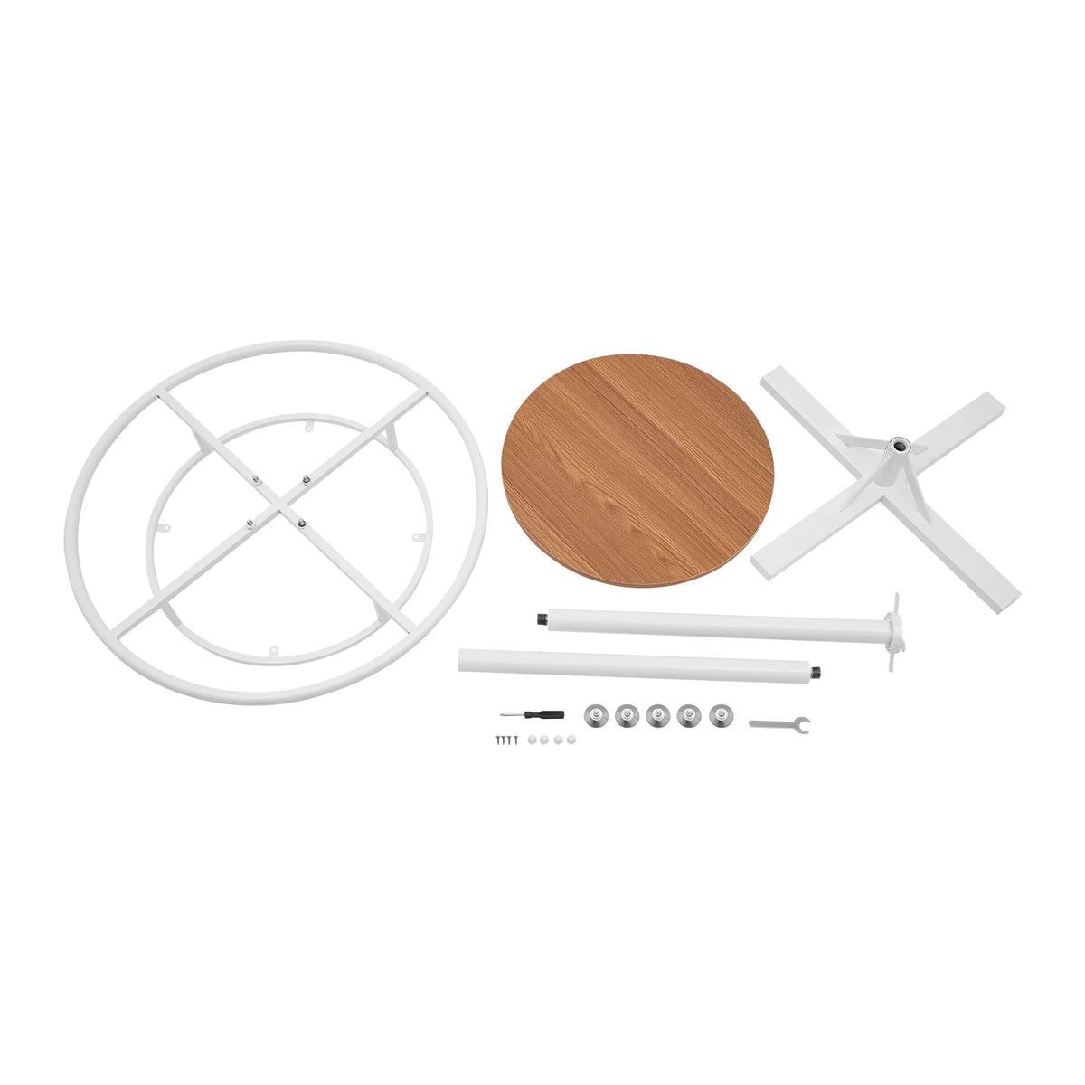 Round Clothing Display Rack 70cm Diameter, Floor-Standing Rotating Garment Rack with Solid Wood Top Shelf, 360° Swivel Heavy Duty Display Stand for Boutique Retail Store, White