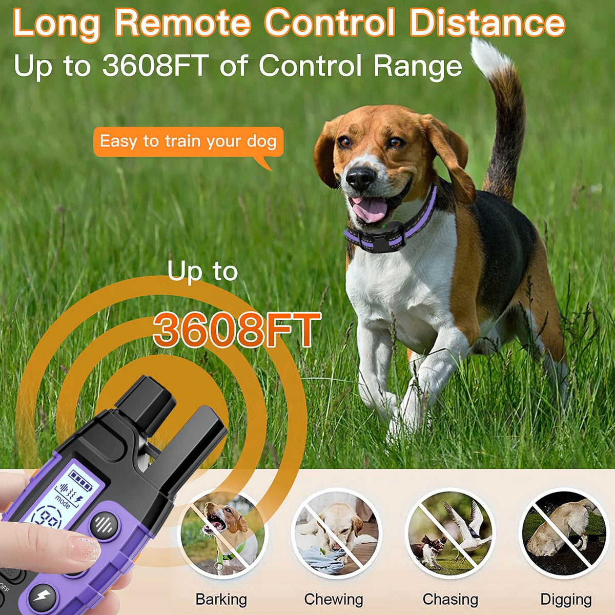 3300Ft Electric Dog Training Collar Remote Control Waterproof Pet BehaviorFor 5-120lbs Puppy With Vibration Shock Beep