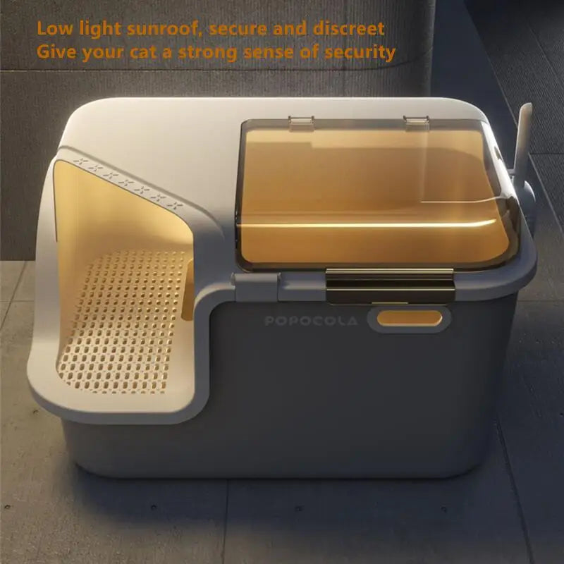 Large Cat Litter Boxes Corridor Style Design Enclosed Litter Tray Odor Splash-Proof Kitten Toilet Convenient Lid Pet Clean