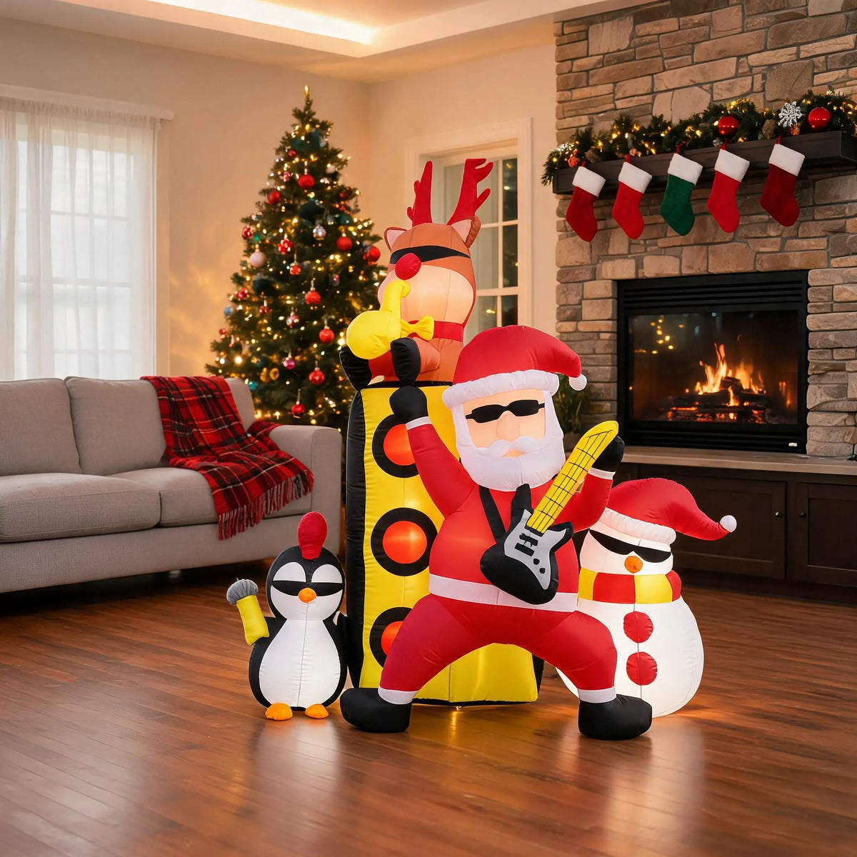 7ft Christmas Inflatable Santa Band Outdoor Yard Lawn Decor with LED Lights Blow Up Holiday Party Winter Festival Garden Home Display Festive Celebration Ornament