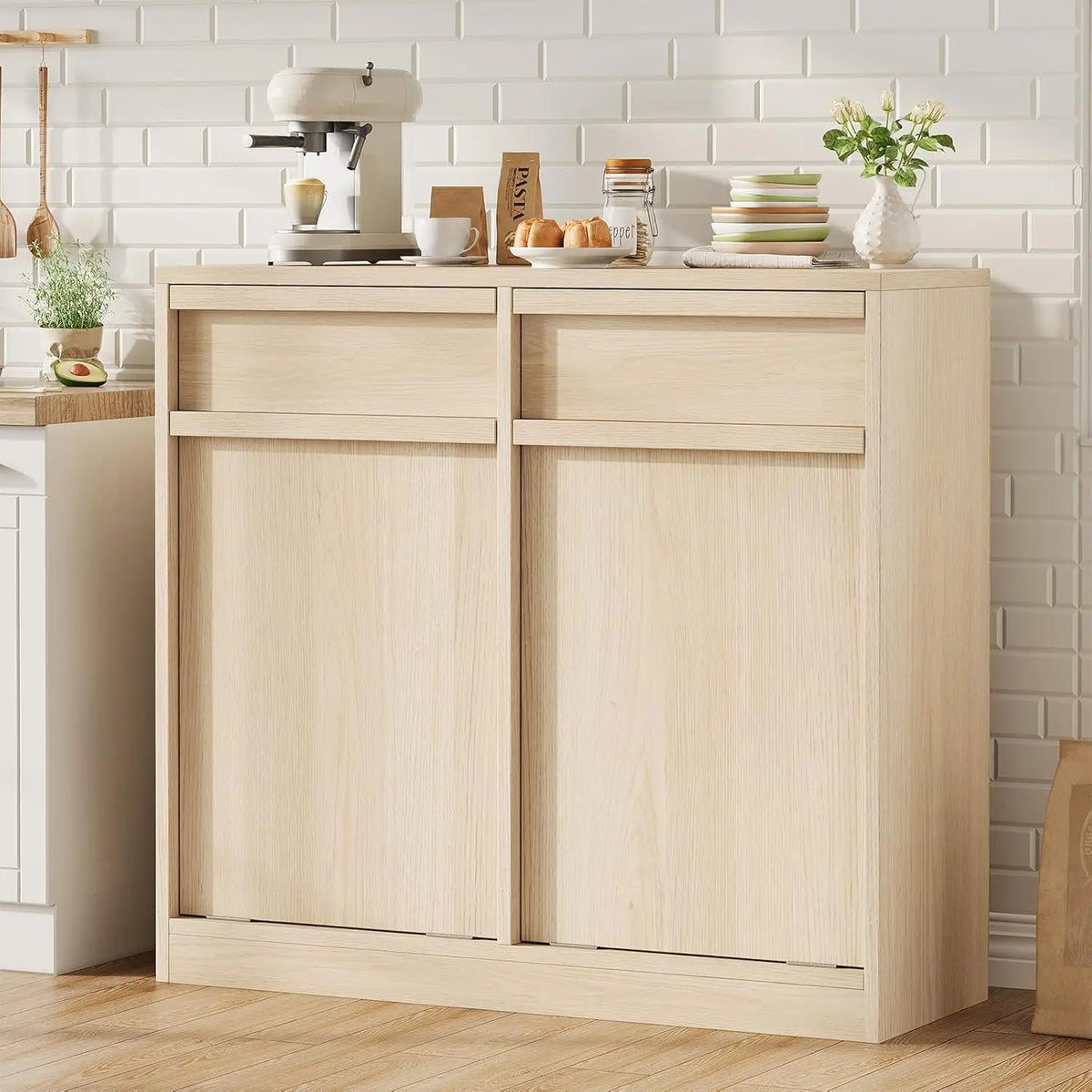 HiMISS Double Tilt Out Trash Cabinet With Hidden Storage