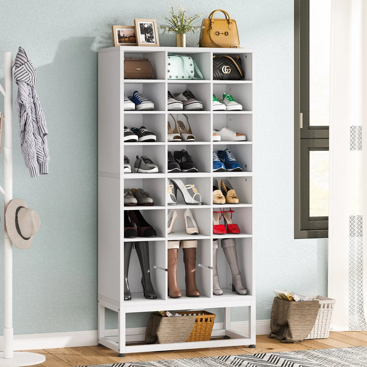 Tribesigns Wooden Shoe Cabinet With Display Storage Shelf