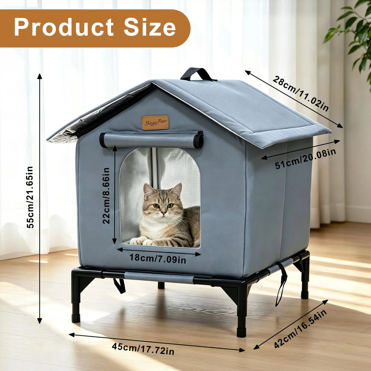 Outdoor Cat Shelter Elevated Insulated Feral Cat House Waterproof Cat Tent Pet House Oxford Fabric Aluminum Foil Coating for All Season