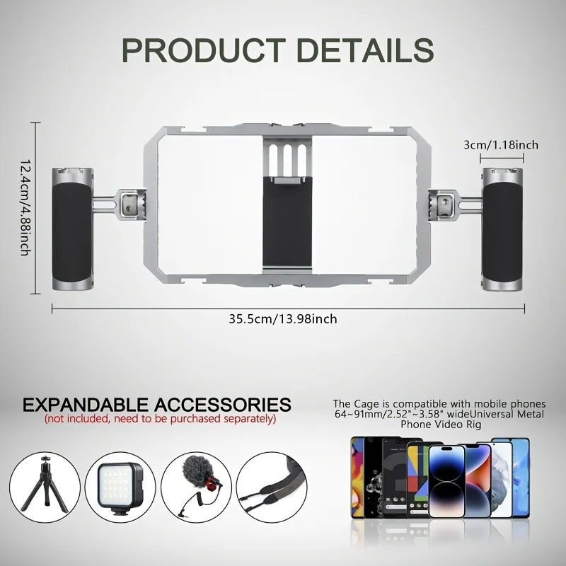 Universal Smartphone Video Rig Cage Kit for Vlogging and Filmmaking