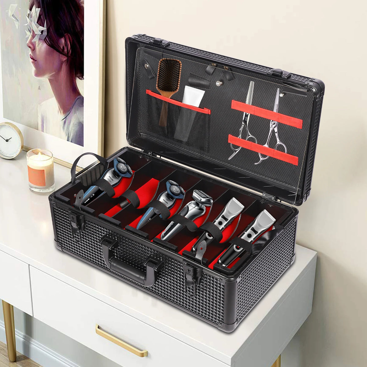 Professional Barber Case 47*19*26cm Barber Makeup Supplies Case10kg Load Capacityy Barber Tool Organizer Case for Storing Barber Supplies In Hair Salons/Beauty Salons