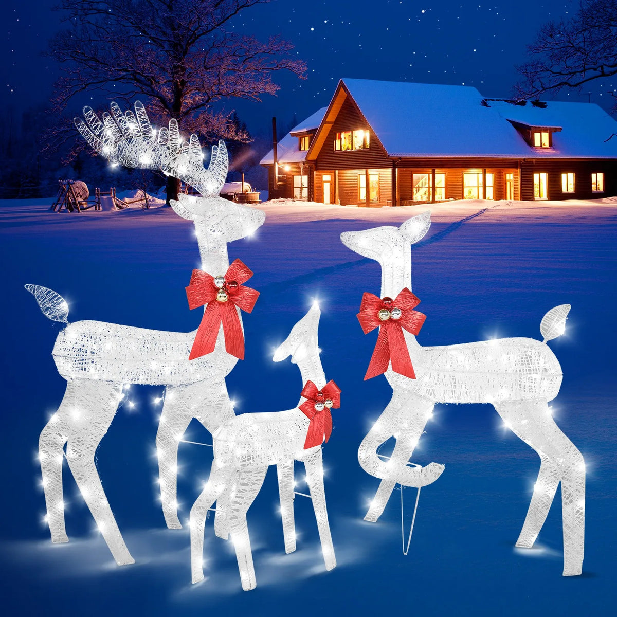 3PCS Christmas Reindeer Family with Lights Deer Set for In/Outdoor Holiday Decor