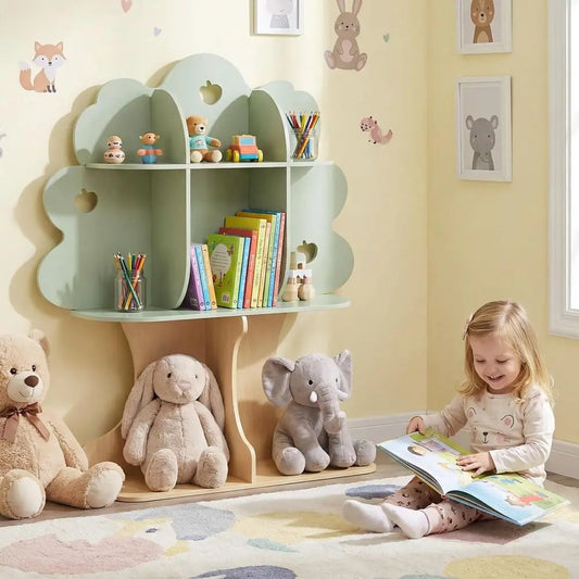 45" Kids Tree Bookshel, Toddler Bookcase w/Open Shelves, 3-Tier Toddler Montori Bookshel Toy Storage Organizer or Reading Nook,