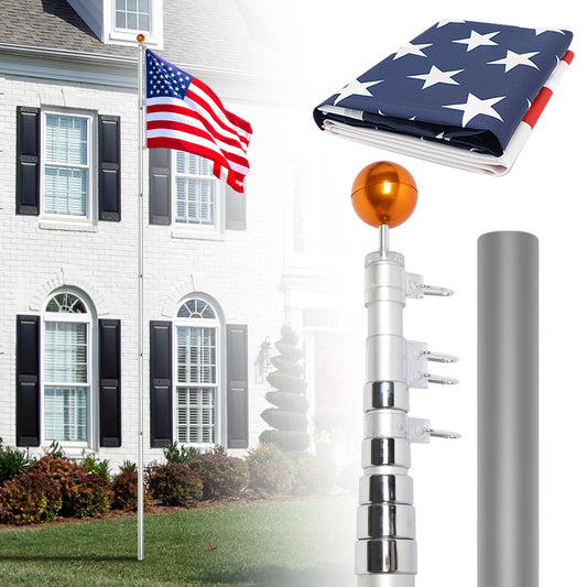 Heavy Duty Aluminum Telescopic Flag Pole Kit With American Flag