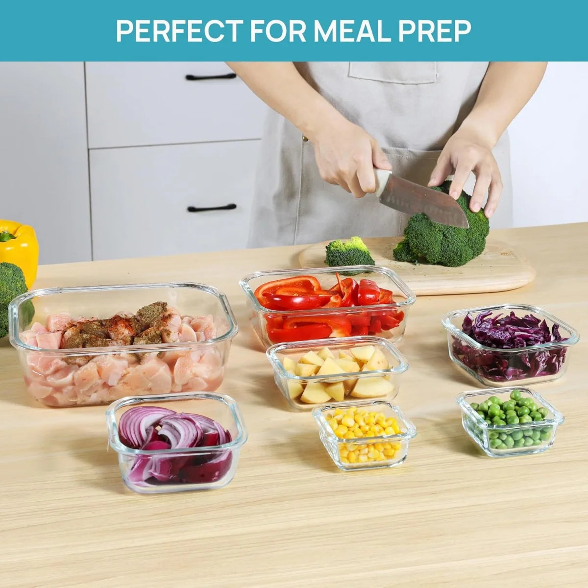 8 Pack Multi-capacity Glass Storage Organizer with Snap Lock Lids, Glass Food Containers Complete with Marker and Label Stickers, Stackable Vessels for Household Dry Food Arrangement, School Lunch Prep and Outdoor Picnic Orga