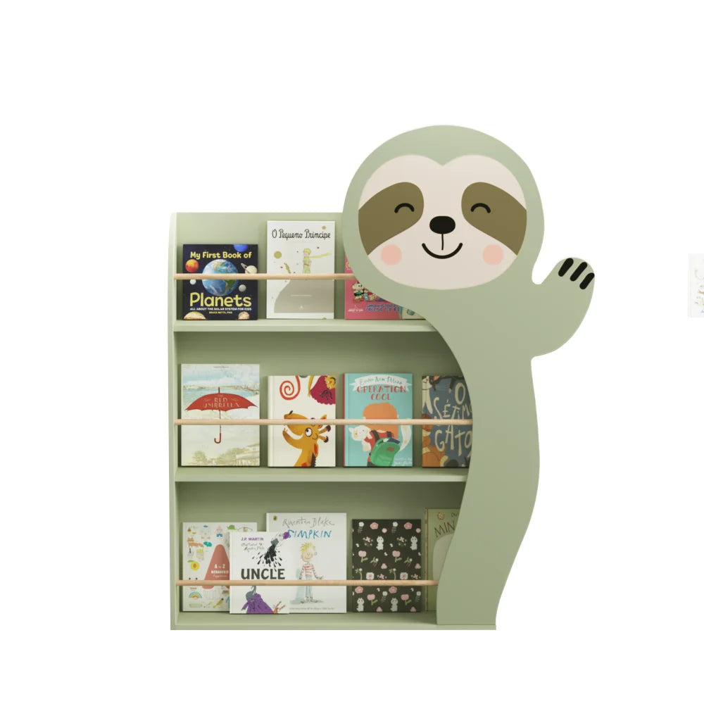 Orraves Sloth Kids Bookshelf, Front-Facing Toddler Book Display Rack with 3 Tiers, Cute Animal Design, Wooden Nursery Bookshelf for Playroom, Bedroom & Reading Corner, Safe & Sturdy Storage Organizer