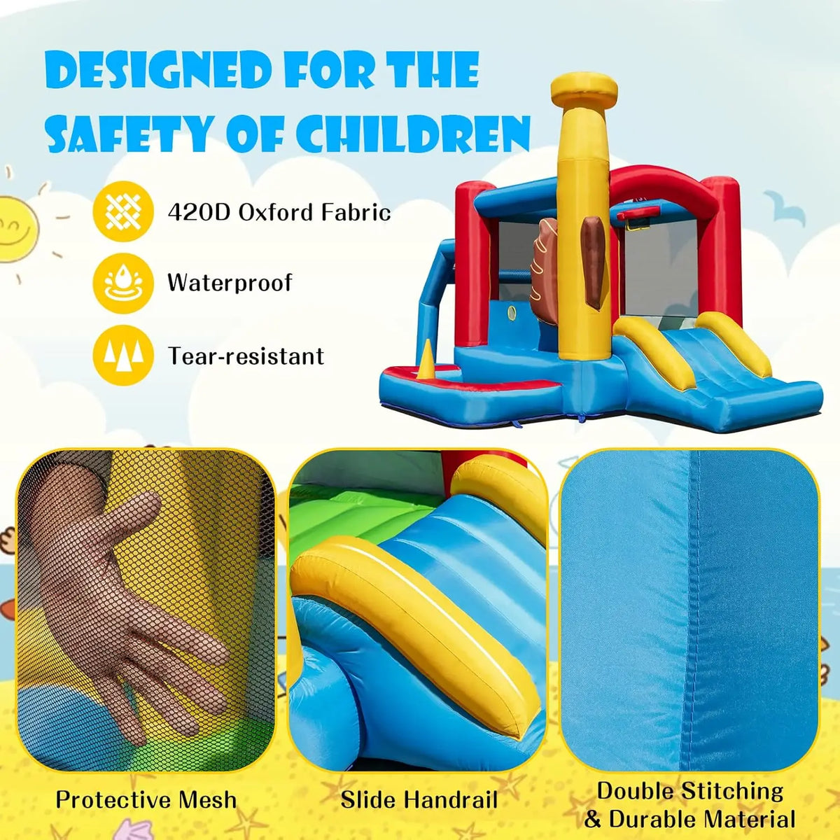 Inflatable Bounce House With Slide And Blower For Kids
